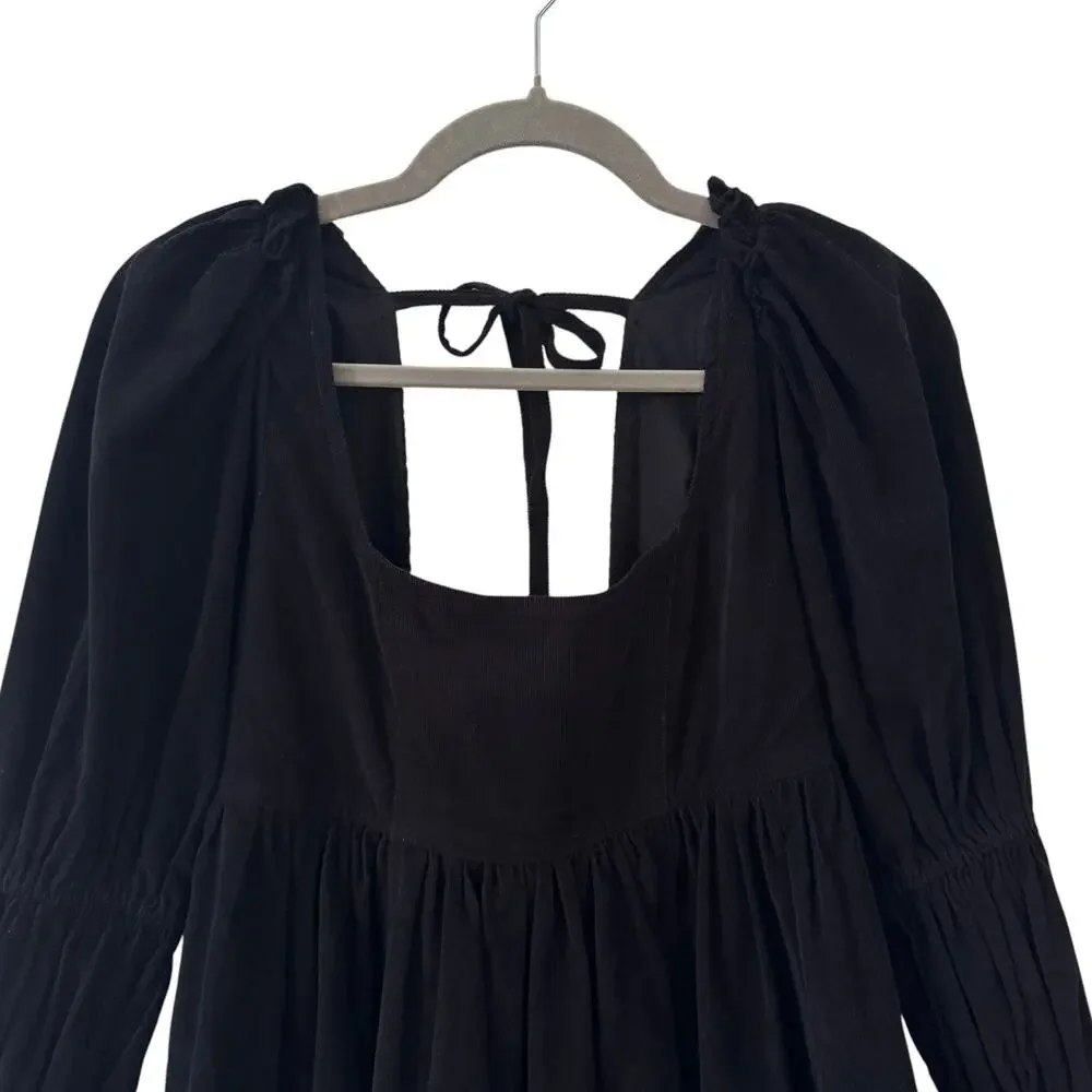 Anthropologie Pilcro Square-Neck Corduroy Babydoll Mini Dress Black Size XS - Picture 6 of 10